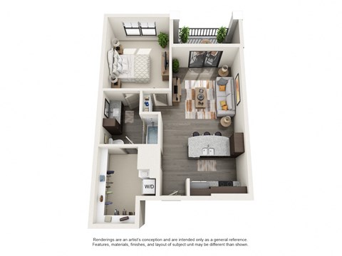 Floor plan for 1 bed, 1 bath, 724 sqft